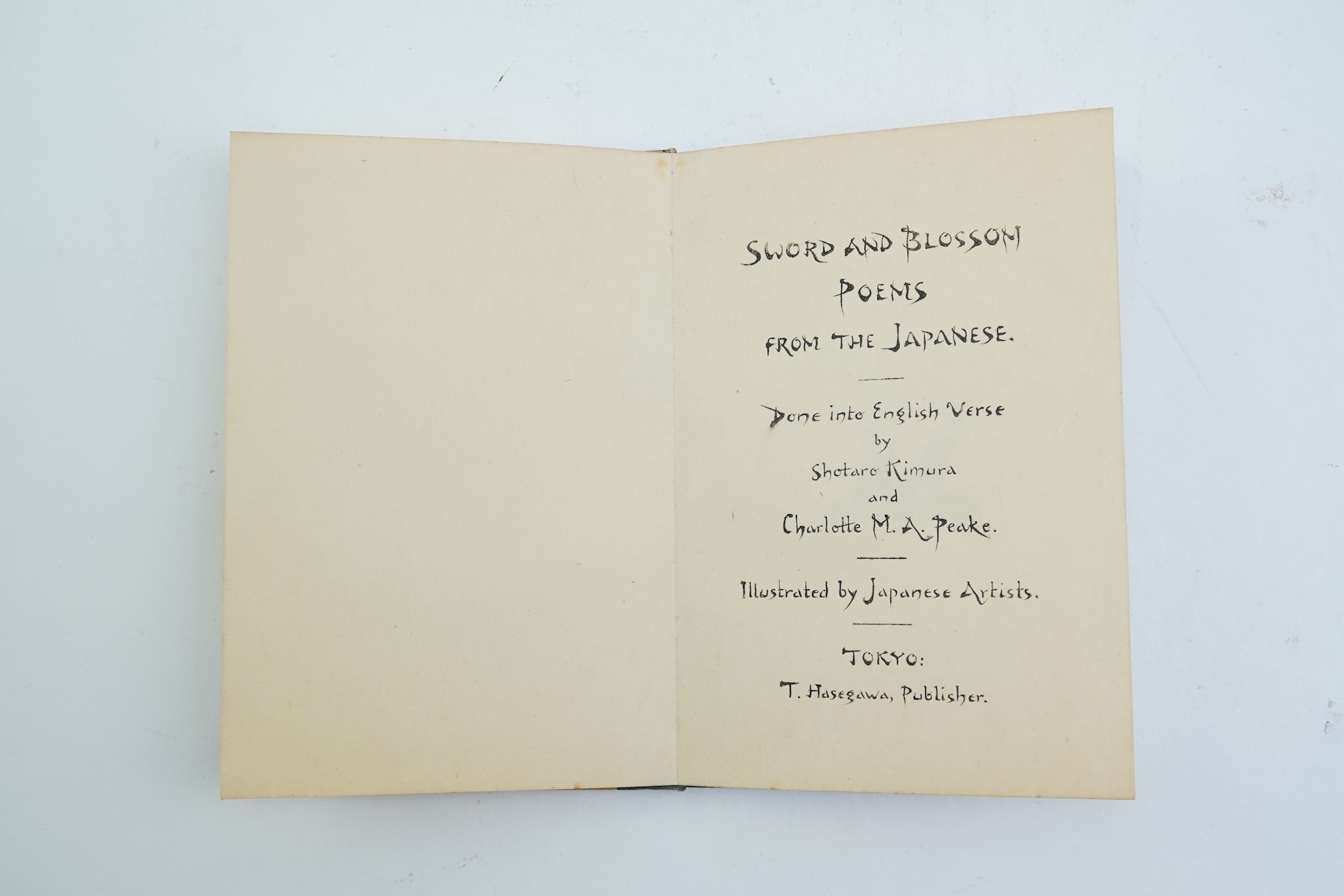 Swords and Blossom Poems from the Japanese, three volumes, done into English verse by Shotaro Kimura and Charlotte M. A. Peake, woodblock illustrations by Japanese artists, Tokyo, T. Hasegawa publisher